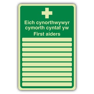 Photoluminescent Welsh/English - First Aiders