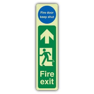 Photoluminescent Fire Exit Door Plate Man Left - Fire Door Keep Shut