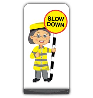 Lollipop Person Flat Panel Pavement Sign - Lisa - Slow Down