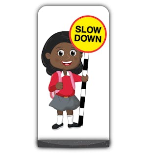 School Kid Flat Panel Pavement Sign - Naomi  - Slow Down - Red Uniform