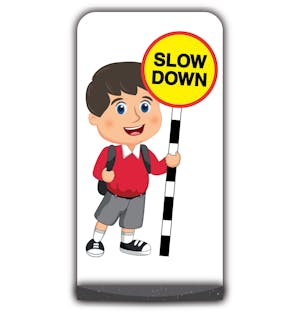 School Kid Flat Panel Pavement Sign - Charlie  - Slow Down - Red Uniform
