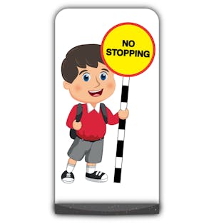 School Kid Flat Panel Pavement Sign - Charlie  - No Stopping - Red Uniform