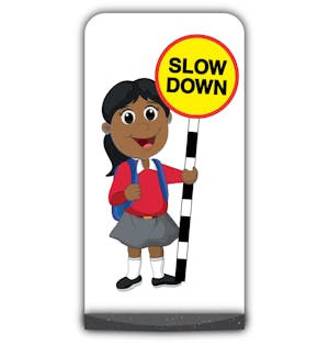 School Kid Flat Panel Pavement Sign - Ruby  - Slow Down - Red Uniform