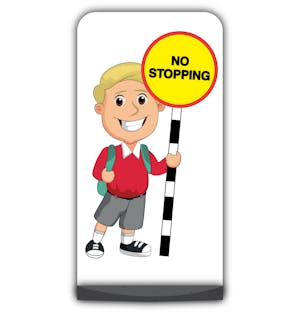 School Kid Flat Panel Pavement Sign - Finn  - No Stopping - Red Uniform