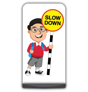 School Kid Flat Panel Pavement Sign -  Liam  - Slow Down - Red Uniform