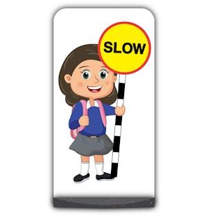 School Kid Flat Panel Pavement Sign - Mollie  - Slow - Blue Uniform