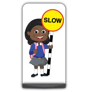 School Kid Flat Panel Pavement Sign - Naomi  - Slow - Blue Uniform
