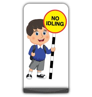 School Kid Flat Panel Pavement Sign - Charlie  - No Idling - Blue Uniform