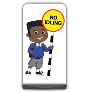 School Kid Flat Panel Pavement Sign - Toby  - No Idling - Blue Uniform