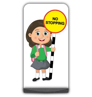 School Kid Flat Panel Pavement Sign - Mollie  - No Stopping - Green Uniform