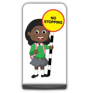 School Kid Flat Panel Pavement Sign - Naomi  - No Stopping - Green Uniform