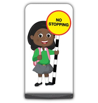 School Kid Flat Panel Pavement Sign - Naomi  - No Stopping - Green Uniform