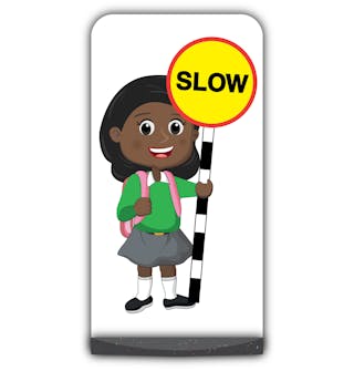 School Kid Flat Panel Pavement Sign - Naomi  - Slow - Green Uniform