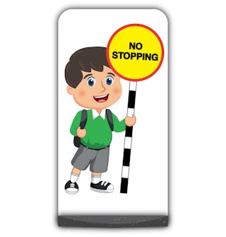 School Kid Flat Panel Pavement Sign - Charlie  - No Stopping - Green Uniform