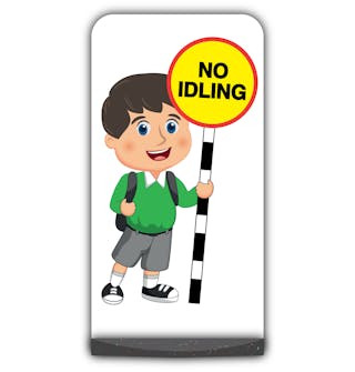 School Kid Flat Panel Pavement Sign - Charlie  - No Idling - Green Uniform