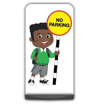 School Kid Flat Panel Pavement Sign - Toby  - No Parking - Green Uniform