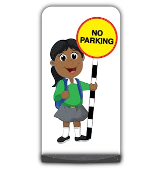 School Kid Flat Panel Pavement Sign - Ruby  - No Parking - Green Uniform