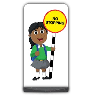 School Kid Flat Panel Pavement Sign - Ruby  - No Stopping - Green Uniform