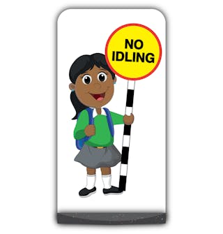 School Kid Flat Panel Pavement Sign - Ruby  - No Idling - Green Uniform