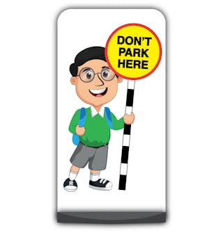 School Kid Flat Panel Pavement Sign -  Liam  - Don’t Park Here - Green Uniform