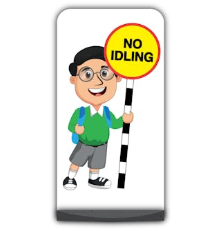 School Kid Flat Panel Pavement Sign -  Liam  - No Idling - Green Uniform