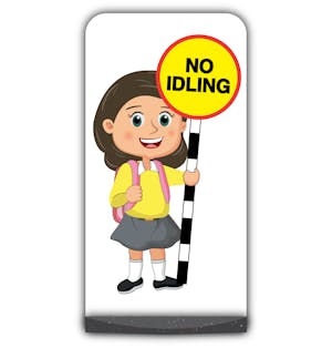 School Kid Flat Panel Pavement Sign - Mollie  - No Idling - Yellow Uniform