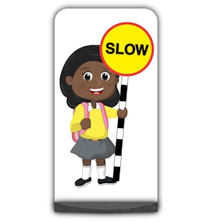 School Kid Flat Panel Pavement Sign - Naomi  - Slow - Yellow Uniform
