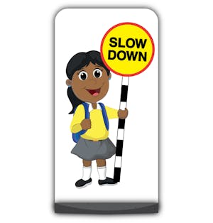 School Kid Flat Panel Pavement Sign - Ruby  - Slow Down - Yellow Uniform