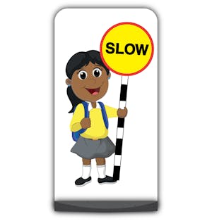 School Kid Flat Panel Pavement Sign - Ruby  - Slow - Yellow Uniform