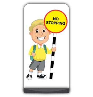 School Kid Flat Panel Pavement Sign - Finn  - No Stopping - Yellow Uniform