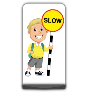 School Kid Flat Panel Pavement Sign - Finn  - Slow - Yellow Uniform
