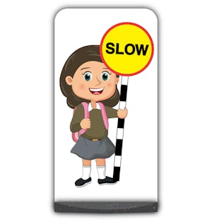 School Kid Flat Panel Pavement Sign - Mollie  - Slow - Brown Uniform