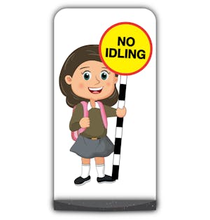 School Kid Flat Panel Pavement Sign - Mollie  - No Idling - Brown Uniform