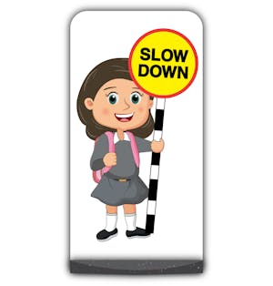 School Kid Flat Panel Pavement Sign - Mollie  - Slow Down - Grey Uniform