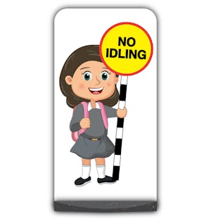 School Kid Flat Panel Pavement Sign - Mollie  - No Idling - Grey Uniform