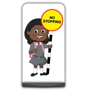 School Kid Flat Panel Pavement Sign - Naomi  - No Stopping - Grey Uniform