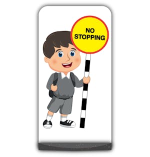School Kid Flat Panel Pavement Sign - Charlie  - No Stopping - Grey Uniform