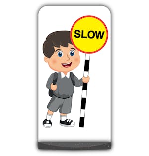 School Kid Flat Panel Pavement Sign - Charlie  - Slow - Grey Uniform
