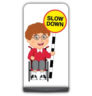 School Kid Flat Panel Pavement Sign - Ben  - Slow Down - Red Uniform