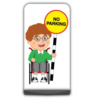 School Kid Flat Panel Pavement Sign - Ben  - No Parking - Green Uniform