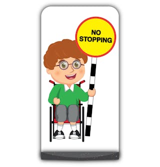 School Kid Flat Panel Pavement Sign - Ben  - No Stopping - Green Uniform
