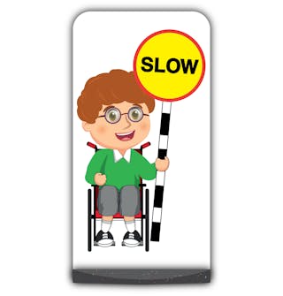 School Kid Flat Panel Pavement Sign - Ben  - Slow - Green Uniform