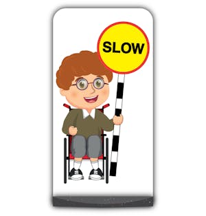 School Kid Flat Panel Pavement Sign - Ben  - Slow - Brown Uniform