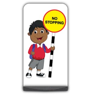 School Kid Flat Panel Pavement Sign -  Kamal  - No Stopping - Red Uniform