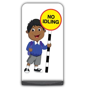 School Kid Flat Panel Pavement Sign -  Kamal  - No Idling - Blue Uniform