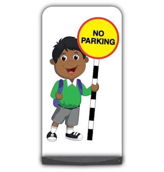 School Kid Flat Panel Pavement Sign -  Kamal  - No Parking - Green Uniform