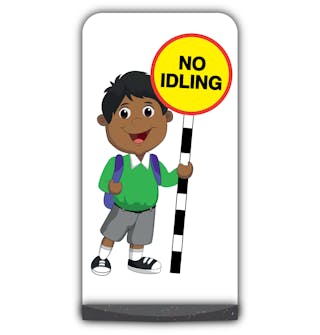 School Kid Flat Panel Pavement Sign -  Kamal  - No Idling - Green Uniform