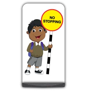 School Kid Flat Panel Pavement Sign -  Kamal  - No Stopping - Brown Uniform