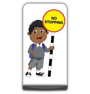 School Kid Flat Panel Pavement Sign -  Kamal  - No Stopping - Grey Uniform