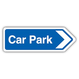 Car Park Arrow Right - Blue Landscape - Shaped Sign